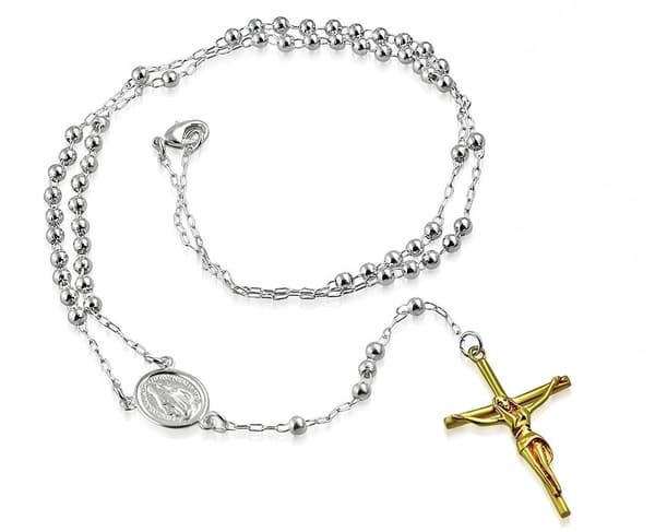 Radband/Halsband silver- guldfärgad metall pärlor & kors
