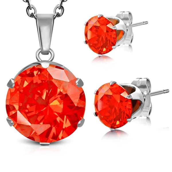 Smyckesset Halsband & Örhängen Stål 316L orange Cubic Zirconia