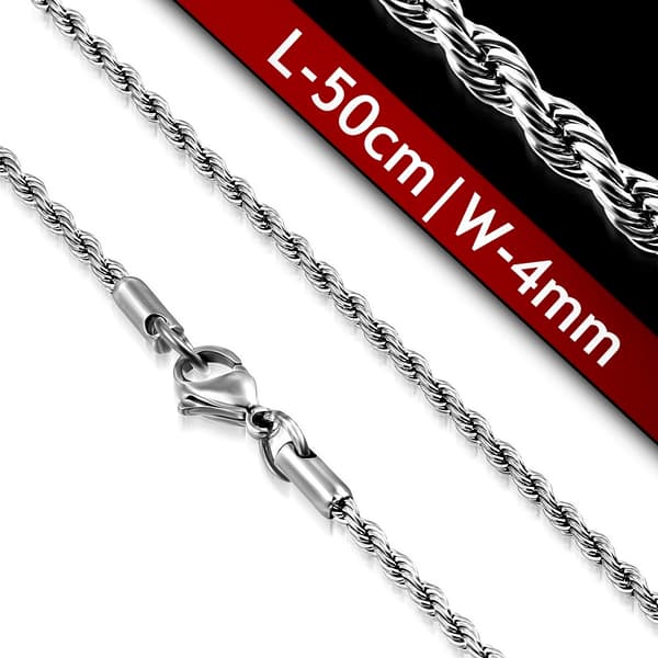 Halsband Stål kedja 316L Twistad Repmodell B 4 mm  L 50 cm