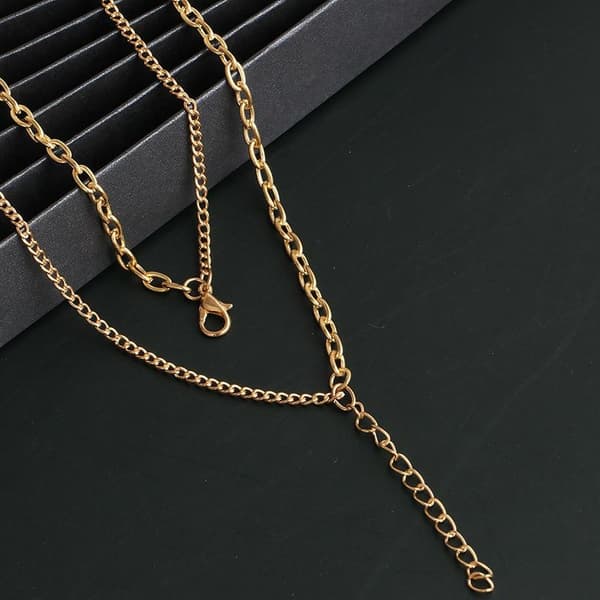 Halsband 2 kedjor med hängen: nyckel och hänglås Guld Färg