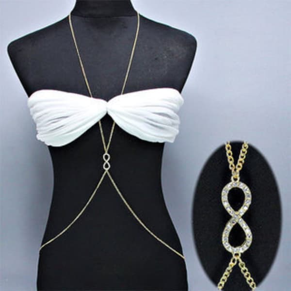 Guld Kroppskedja Halsband - Bodychain med infinity & strass