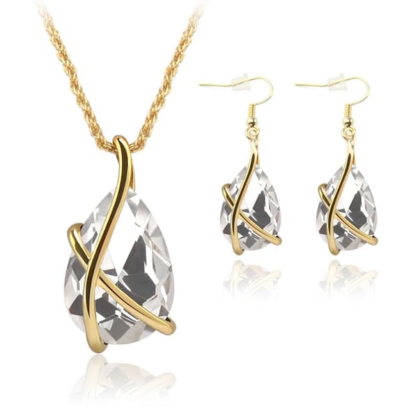 Smyckesset - Halsband & Örhängen med klar sten Guld Färg