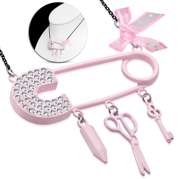 Svart Halsband med Rosa Säkerhetsnål med berlocker och CZ