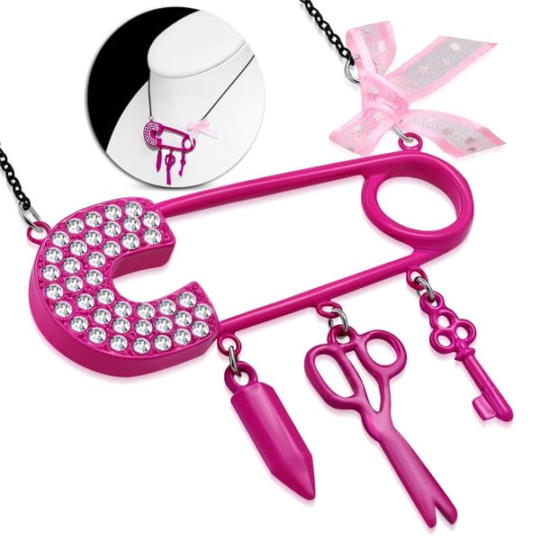 Svart Halsband med Cerise Säkerhetsnål med berlocker och CZ