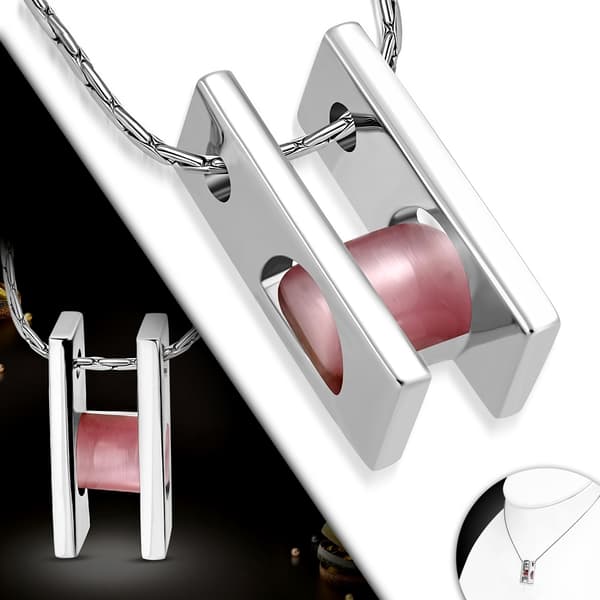 Halsband hänge stege med rosa kattögonsten