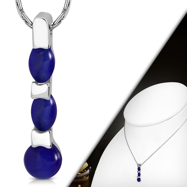 Halsband hänge med ovala cirklar blåa kattögonstenar
