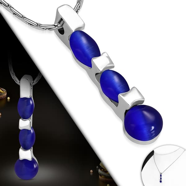 Halsband hänge med ovala cirklar blåa kattögonstenar