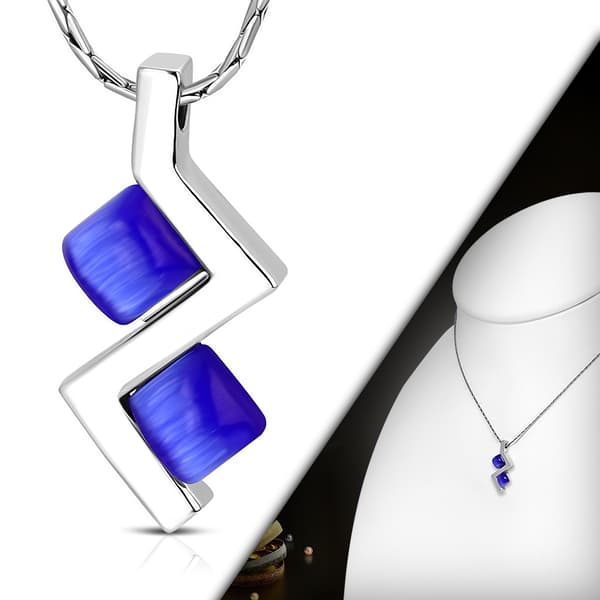 Halsband Geometrisk kvadrat med Blåa kattögonstenar