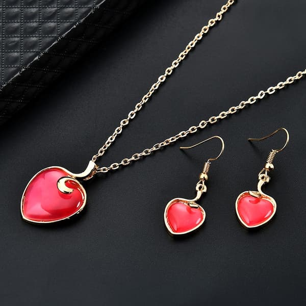Smyckesset Örhängen & Halsband i Guld Färg - Rosa/Röda hjärtan