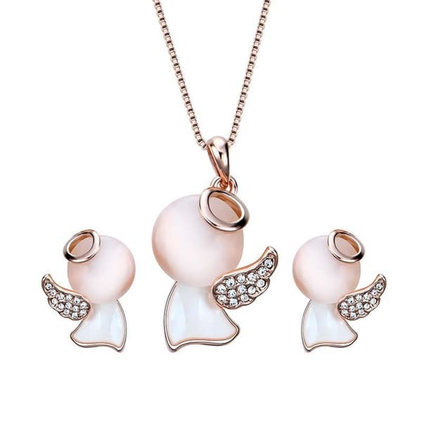 Rosé Guld Smyckesset - Halsband & Örhängen - Ängel & Strass