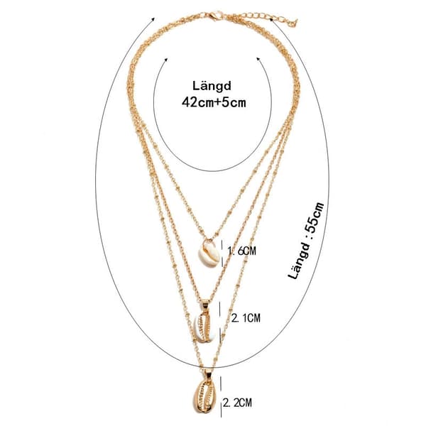 Halsband med 3 st kedjor i guld färg med snäckor