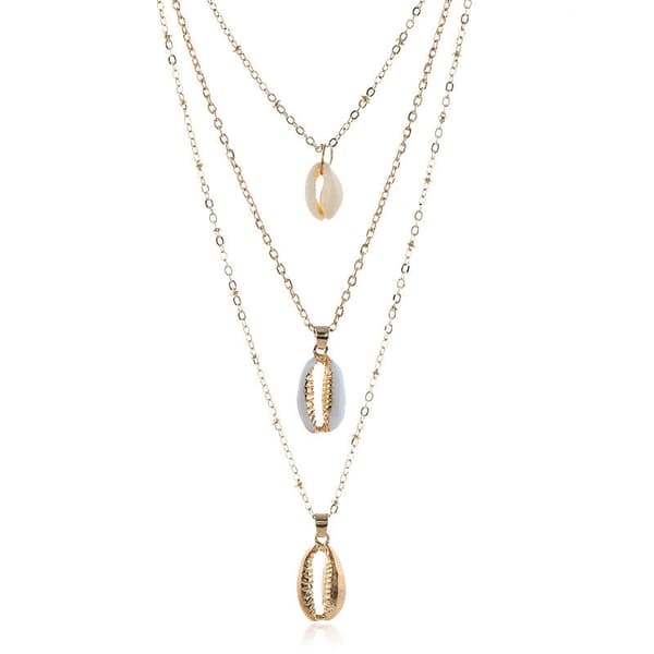 Halsband med 3 st kedjor i guld färg med snäckor