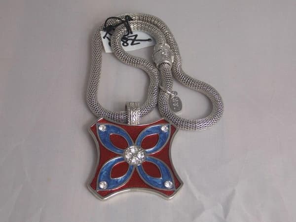Z&R Halsband i Silver Färg - Vintage emaljerat hänge blå blomma