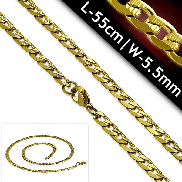 Halsband Stålkedja Stål 316L Guld färgad Kedja B 5,5 mm  L 55 cm