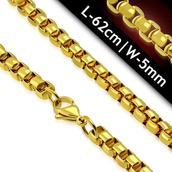 Halsband i Rostfritt Stål 316L i Guld Färg - Klassisk Halskedja / Stålkedja - B 5 mm  L 62 cm
