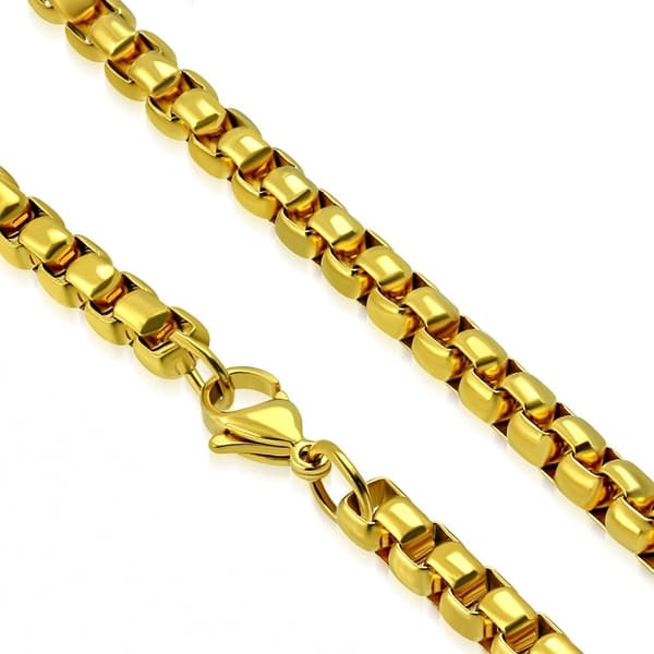 Halsband i Rostfritt Stål 316L i Guld Färg - Klassisk Halskedja / Stålkedja - B 5 mm  L 62 cm