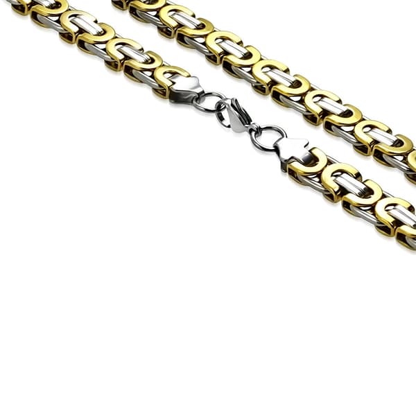 Halsband i Kirurgiskt Stål 316L i Guld & Silver Färg - Bysantinsk Kedja Halskedja / Kejsarlänk - B 9 mm  L 55 cm