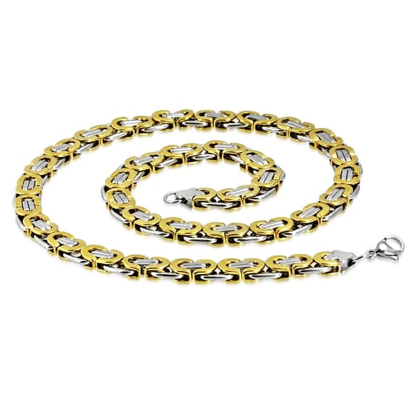 Halsband i Kirurgiskt Stål 316L i Guld & Silver Färg - Bysantinsk Kedja Halskedja / Kejsarlänk - B 9 mm  L 55 cm