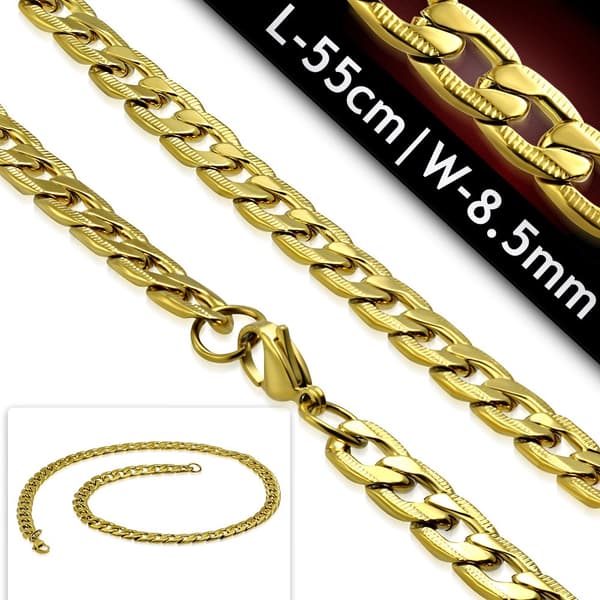 Halsband Stålkedja Stål 316L Guld färg Kedja B 8,5 mm  L 55 cm