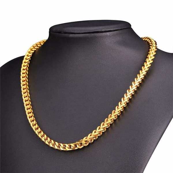 Halsband i Stål 316L i Guld Färg / Kraftig Vetekedja / VT-Kedja / Stålkedja / Halskedja - B 8 mm L 60 cm