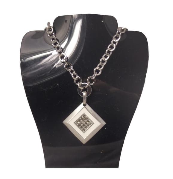 Z&R Halsband Silver färgad Vitt Hänge med Swarowski Kristaller