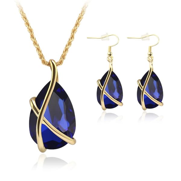 Smyckesset med Halsband & Örhängen samt blå rhinestone
