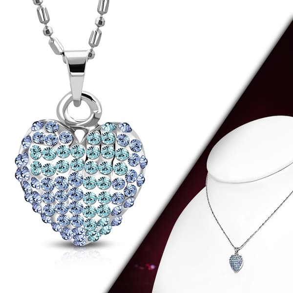 Halsband i Silver färg - Hjärta med blå & turkos Cubic Zirkonia