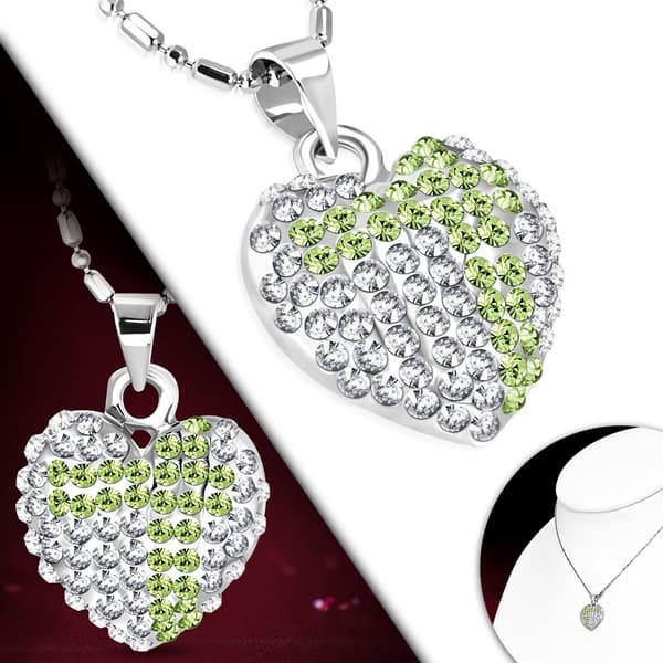 Halsband i Silver Färg - Hjärta med gröna & Vita Cubic Zirkonia