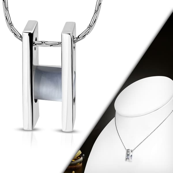 Halsband i Silver Färg - hänge stege med grå kattögonsten