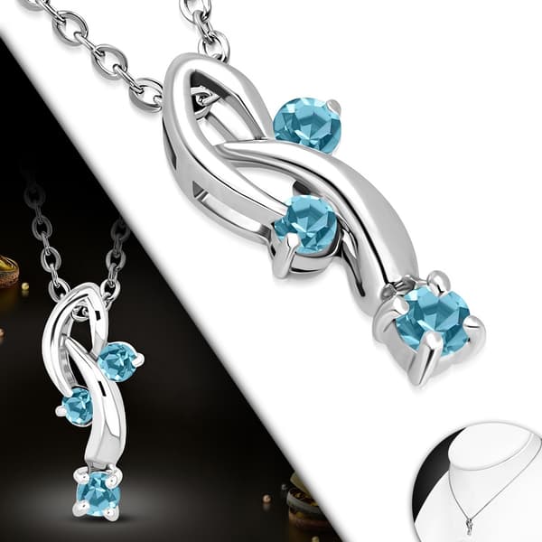 Halsband i Silver Färg - Snirklar med turkos Cubic Zirkonia