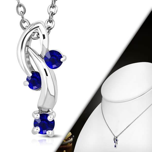 Halsband i Silver Färg - Snirklar med blå Cubic Zirkonia