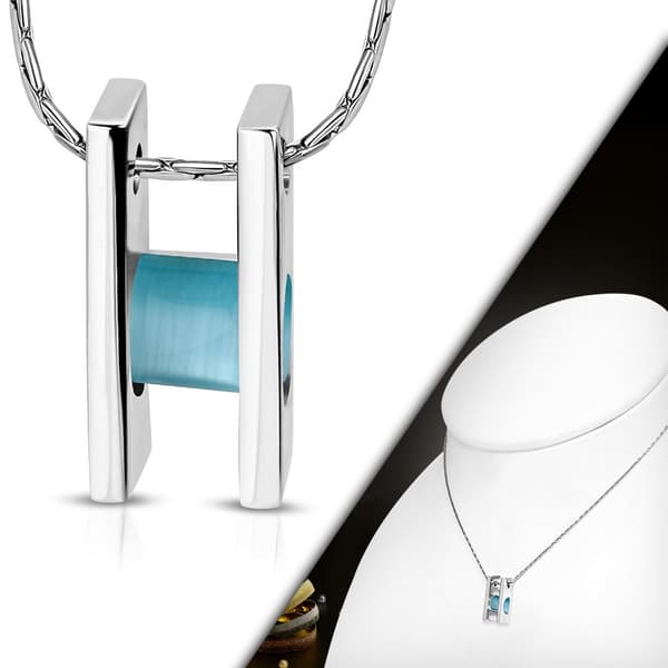 Halsband i Silver Färg - hänge stege med havsblå kattögonsten