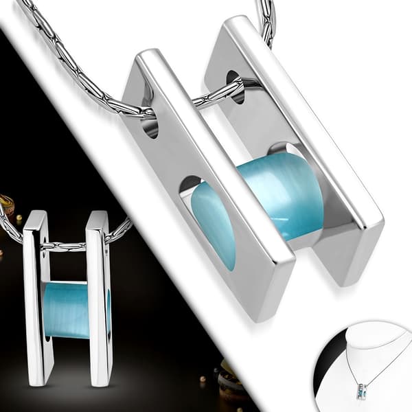Halsband i Silver Färg - hänge stege med havsblå kattögonsten
