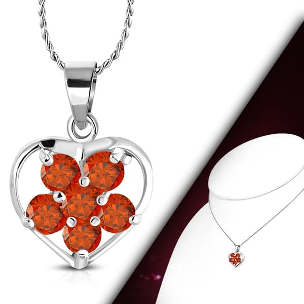 Halsband i Silver Färg - Hjärta / Blomma med Röda Cubic Zirkonia