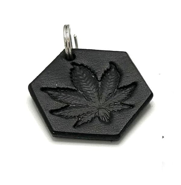 Handmade pendant with Ganja made of swedish leather