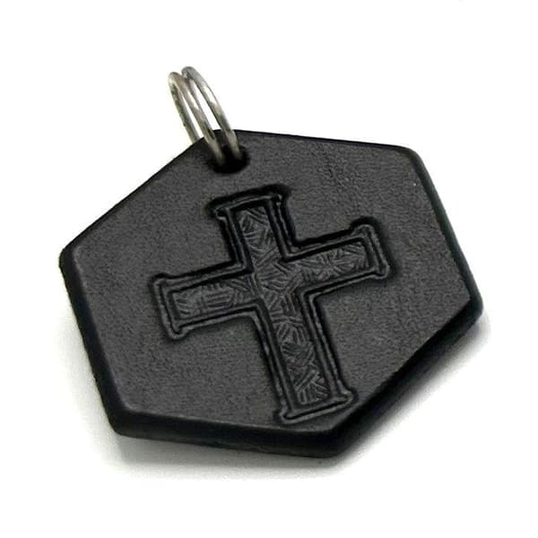 Handmade pendant with cross  made of swedish leather