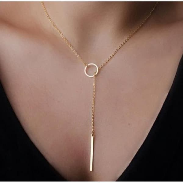 Halsband - Guldpläterat - Dam - Längd 55 cm - Skiva 2 cm - Hänge 3 cm