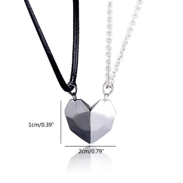 Silver magnetiskt parhalsband - QUEN3883 - Hjärtformat hängsmycke - Avstånd - Facetterad berlock