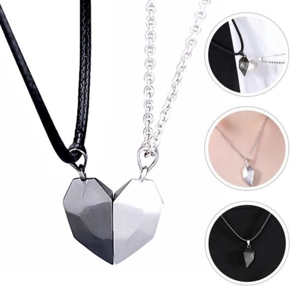 Collier amoureux - SAUTOIR - Hjärta hänge - Koppar - Svart och vitt - Unisex