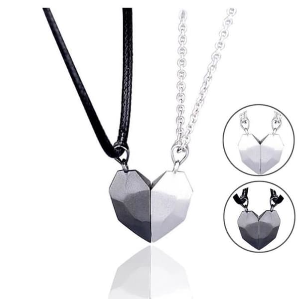2st Lovers Magnetisk Par Halsband Hjärthänge Avstånd Svart och vitt 2 Berlock -CLAT2929