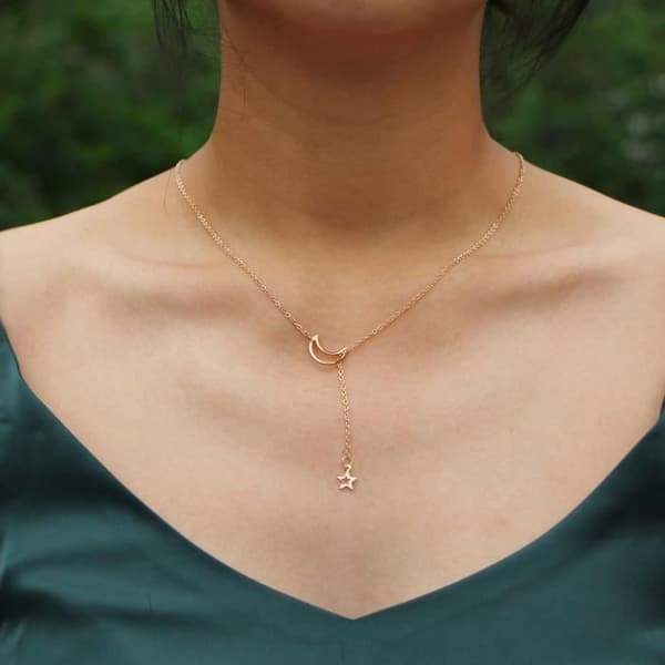 Halsband - Jovono - Måne och stjärna - Flerlager - 52 cm - Guldfärg