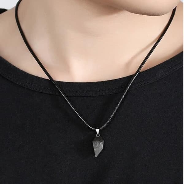 Magnetisk hjärtform parhalsband Alla hjärtans dag present Mode distans par halsband hänge svart silver -BH3668