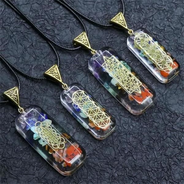 PC30377-1 PC Retro 7 Chakra hänge Reiki Healing Färgglada Chip Natursten Energihänge Halsband Pendel Amulet Scream20