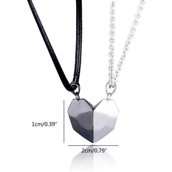 Pendentiv - Kärleksfull - Svart Hjärta - Magnetiskt Avstånd - Silver - Justerbar Storlek