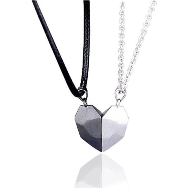 Magnetic Heart Couple Halsband - Silver