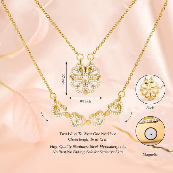 2 i 1 fyrklöver hänge Lucky utsökt magnetiskt halsband hjärta Glänsande Kristall hänge halsband kvinna flickvän