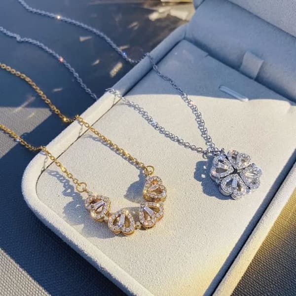 Collier - Kärlek - Fyrklöver - Pendentiv 2 cm - Legering - Justerbar 40+6 cm