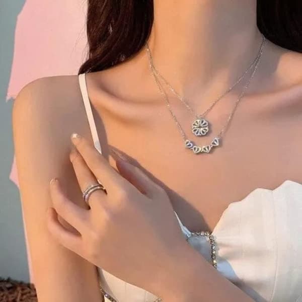 Collier - Kärlek - Fyrklöver - Pendentiv 2 cm - Legering - Justerbar 40+6 cm