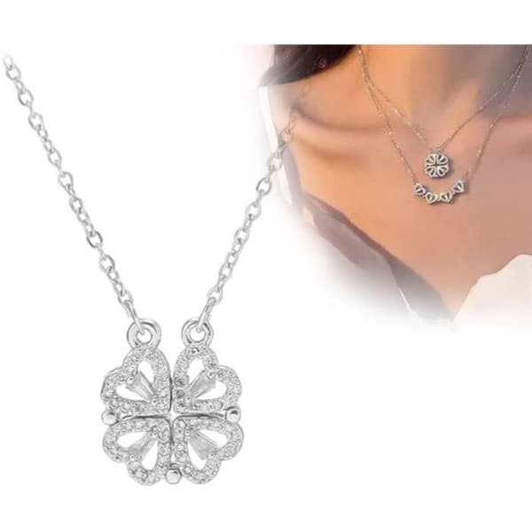 Collier - Kärlek - Fyrklöver - Pendentiv 2 cm - Legering - Justerbar 40+6 cm