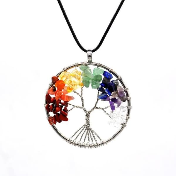 Naturstenshänge Quartz Tree of Life 7 Chakra Healing Crystal Halsband Reiki Smycken